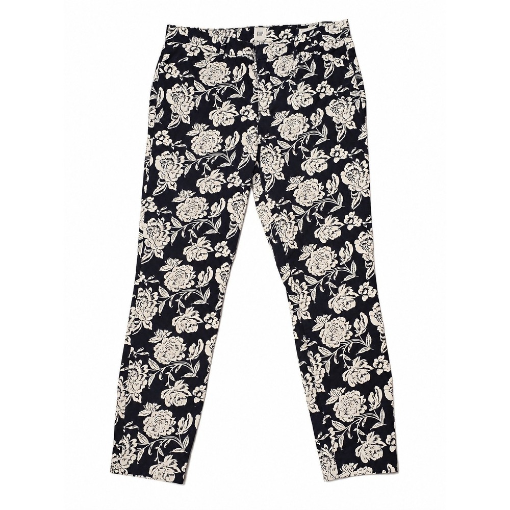 Gap 6 Black White Floral Signature Skinny Ankle Stretch Dress Pants